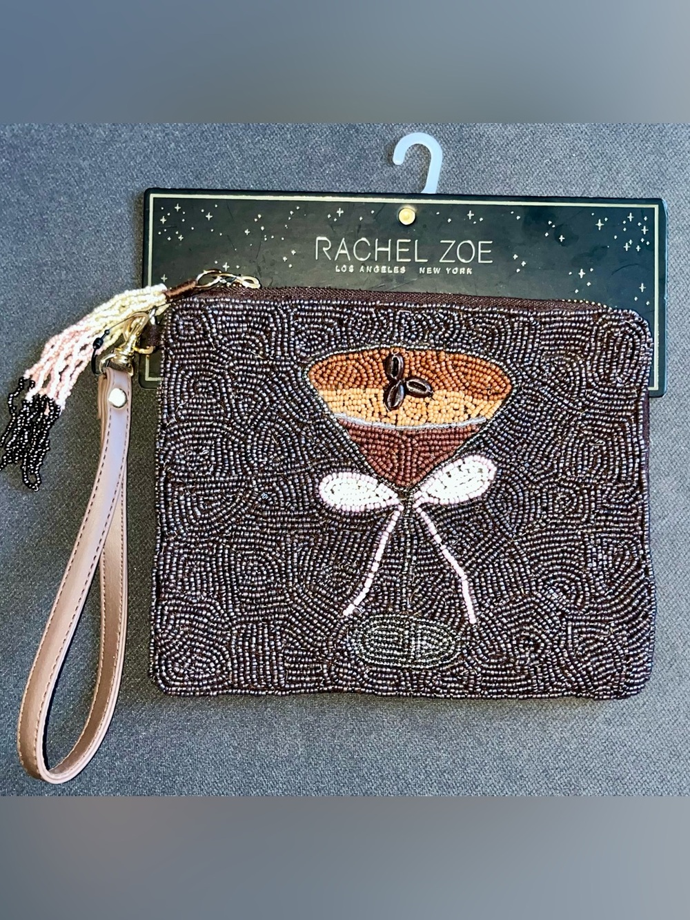 🍸Rachel Zoe Beaded Espresso Martini Wristlet Clutch | Cocktail Party Bag | NWT